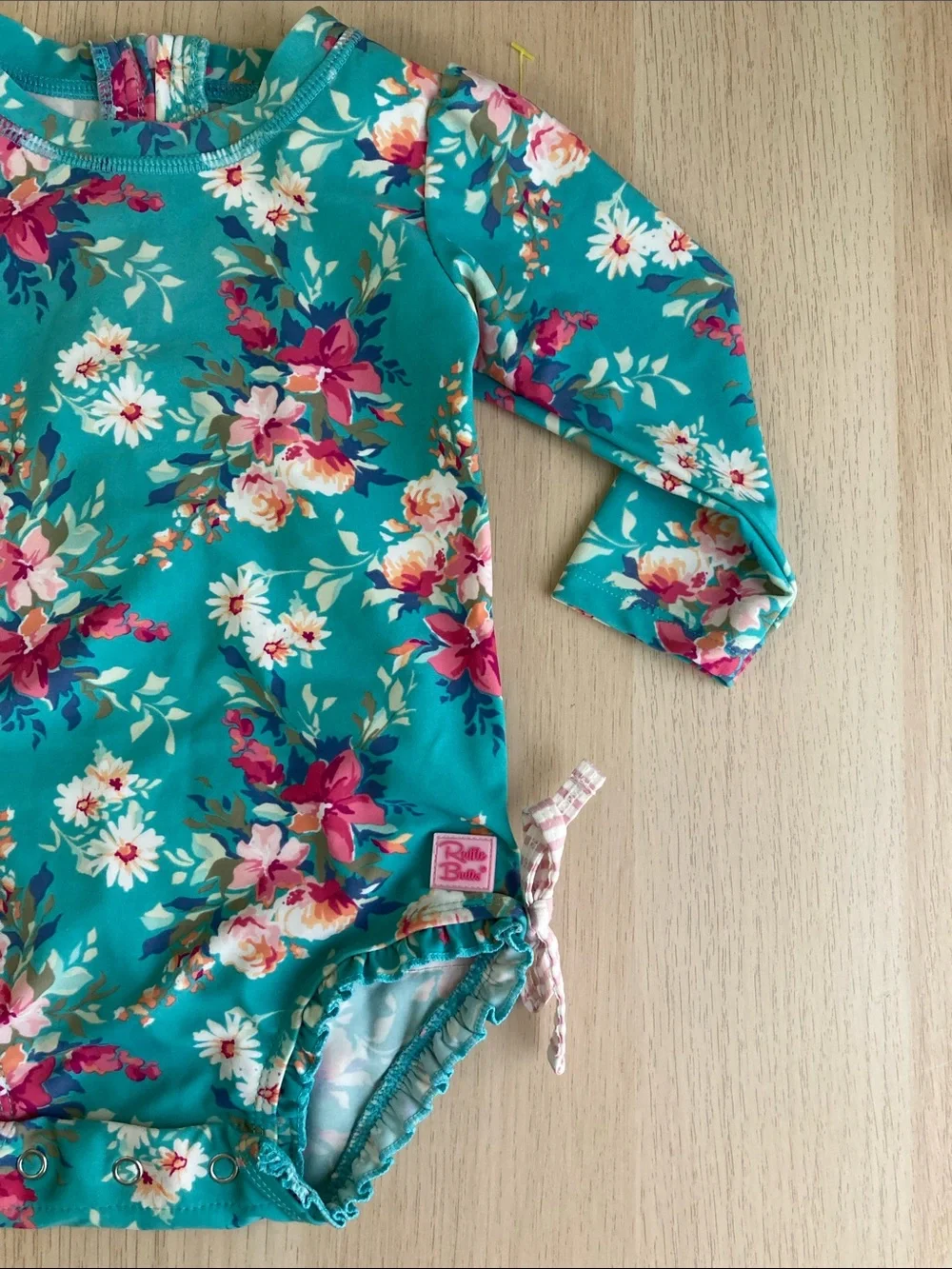 Ruffle Butts Fancy Me Floral Long-Sleeve One-Piece Swimsuit, size 12-18 months